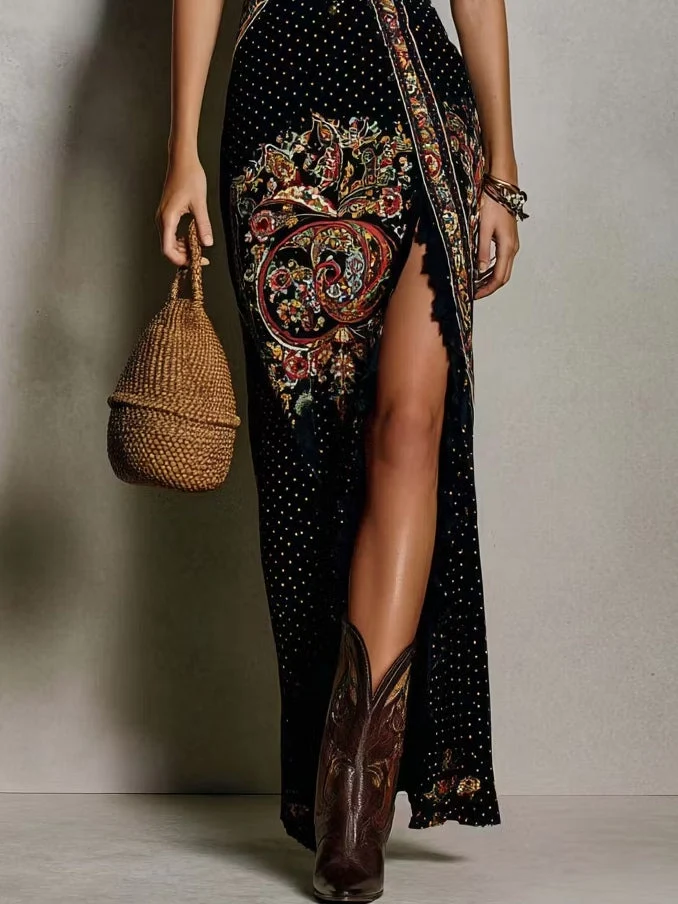 Rita - Vestido Impreso de Estilo Bohemio con Escote en V Profundo y Gran Abertura para Mujer - Imagen 4