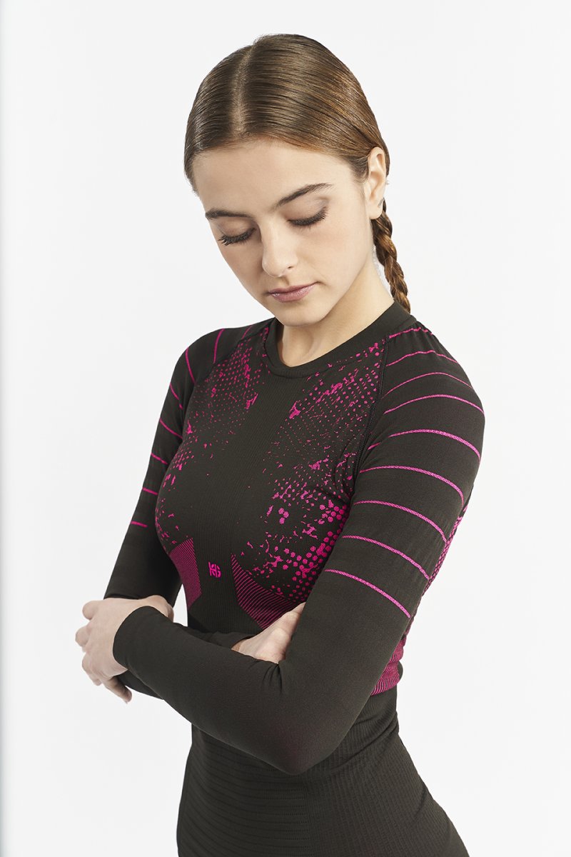 JET Camiseta femenina de manga larga con fibra de carbono negro/fucsia - Imagen 2