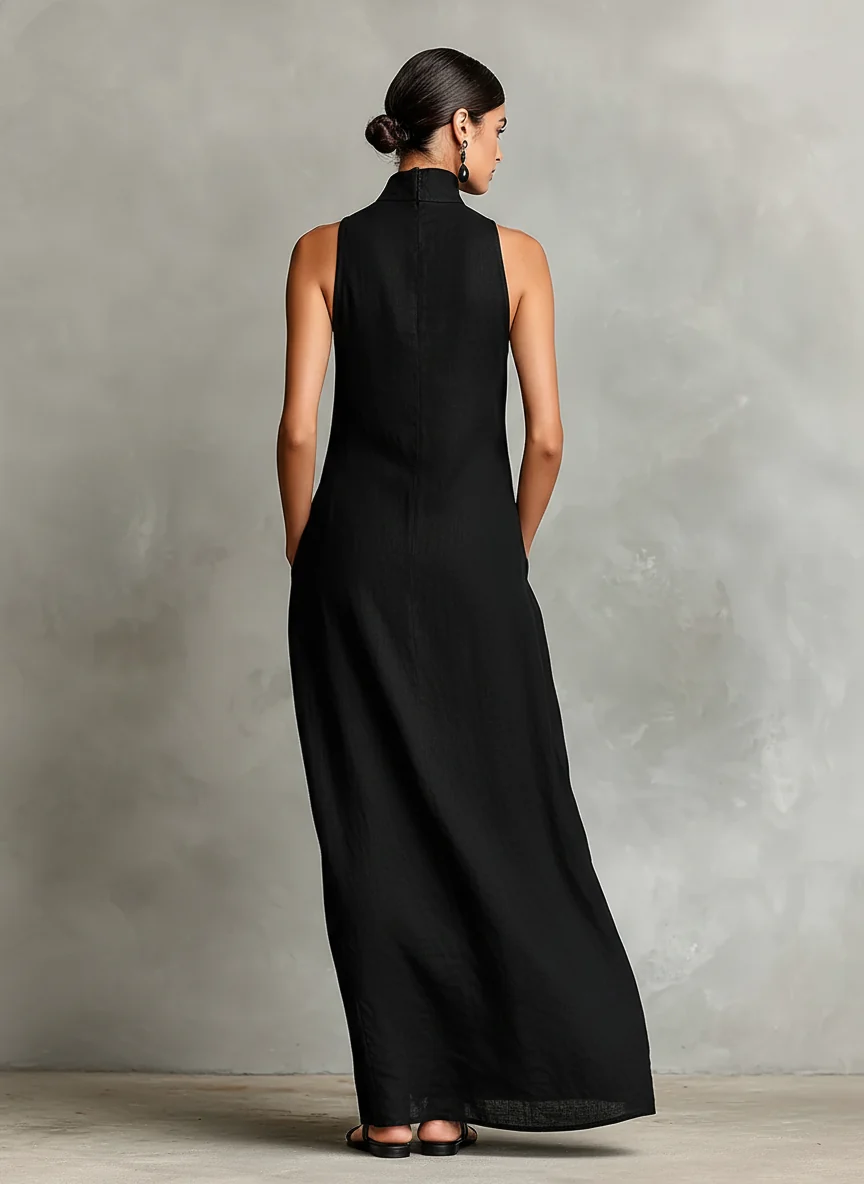 Caterina | Vestido largo negro minimalista para Mujer - Imagen 3