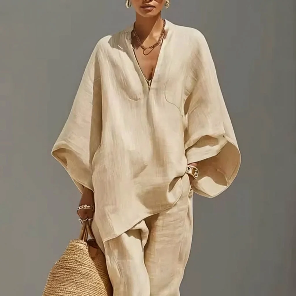 Marina | Conjunto Casual de Dos Piezas con Cuello en V para Mujer - Imagen 2
