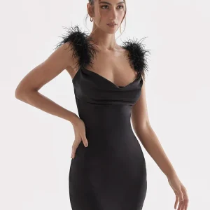 Tia ™ maxi vestido con tirantes de plumas