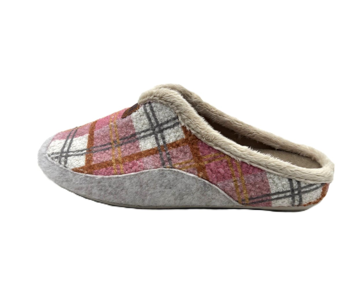 Zapatilla abierta para mujer de algodon con forro interior y dibujo de cuadros. - Imagen 6
