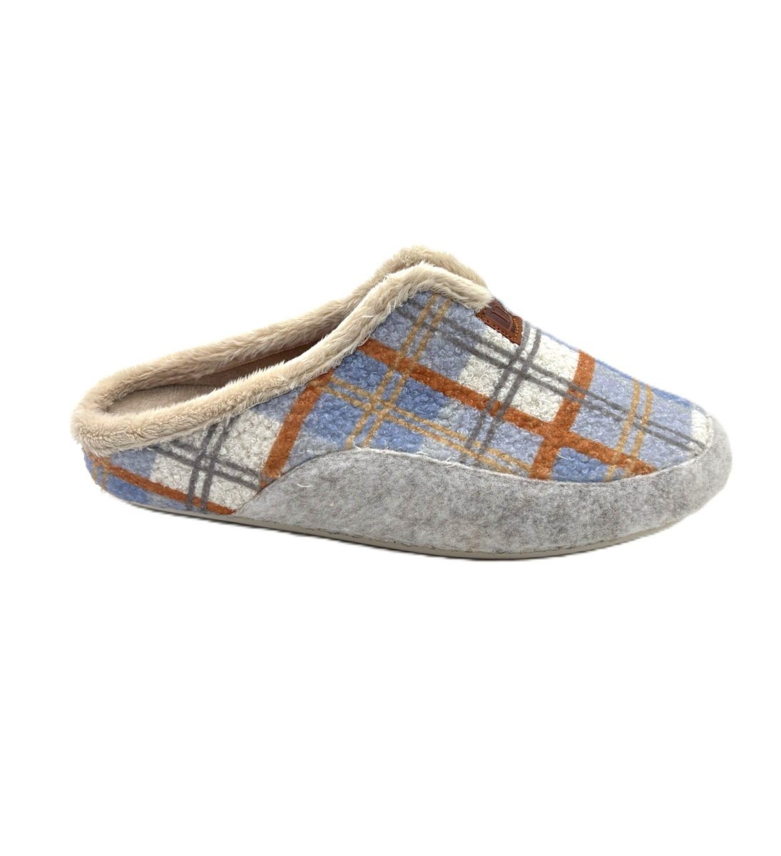 Zapatilla abierta para mujer de algodon con forro interior y dibujo de cuadros. - Imagen 4