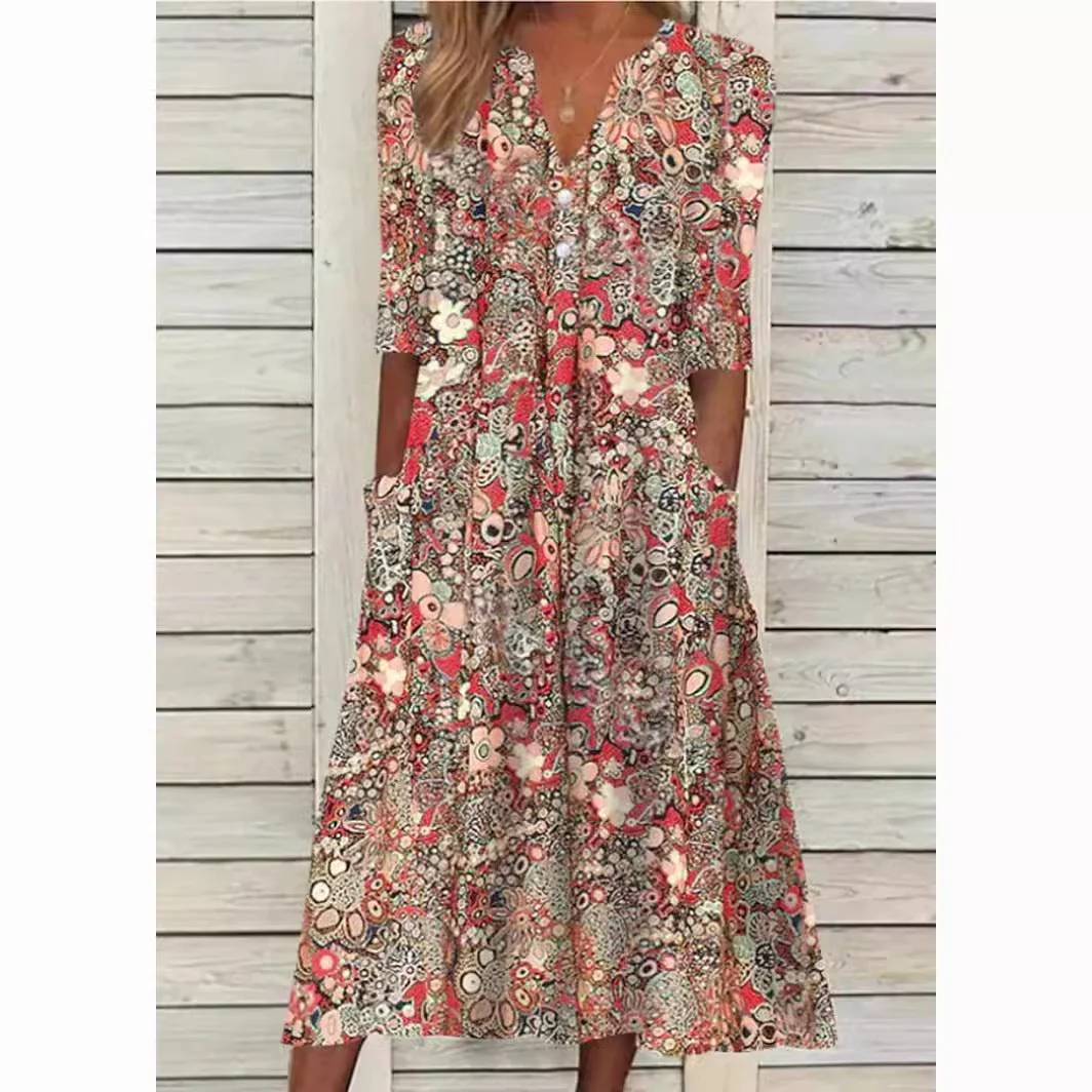 Andrea | Vestido camisero con estampado floral elegante