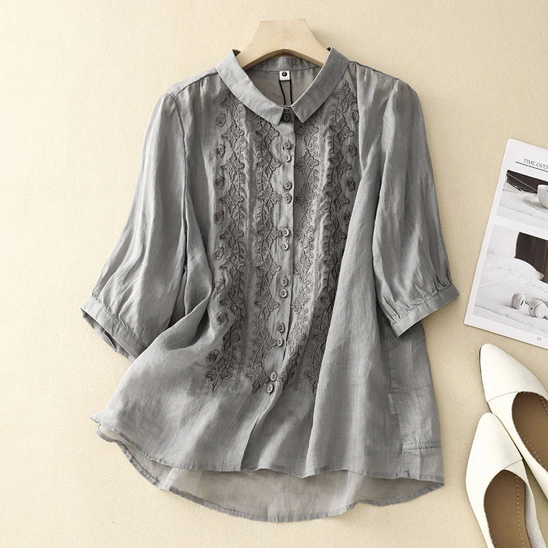 Laurienne™ | Blusa bordada con botones - Imagen 4