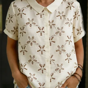 Maaike – Blusa con cuello y flores para Mujer