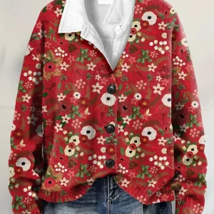 Noor – Blusa navideña con estampado de flores festivas