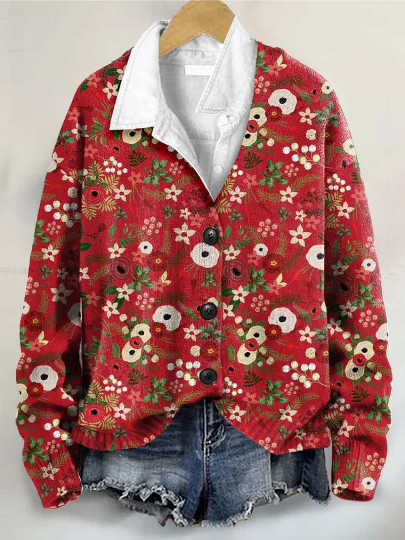 Noor – Blusa navideña con estampado de flores festivas - Imagen 2