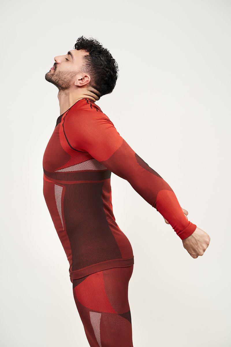PALMER Camiseta masculina de manga larga con fibra de carbono rojo - Imagen 4