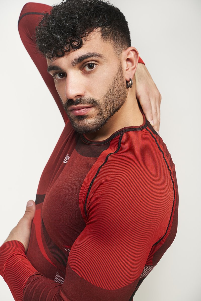 PALMER Camiseta masculina de manga larga con fibra de carbono rojo - Imagen 3