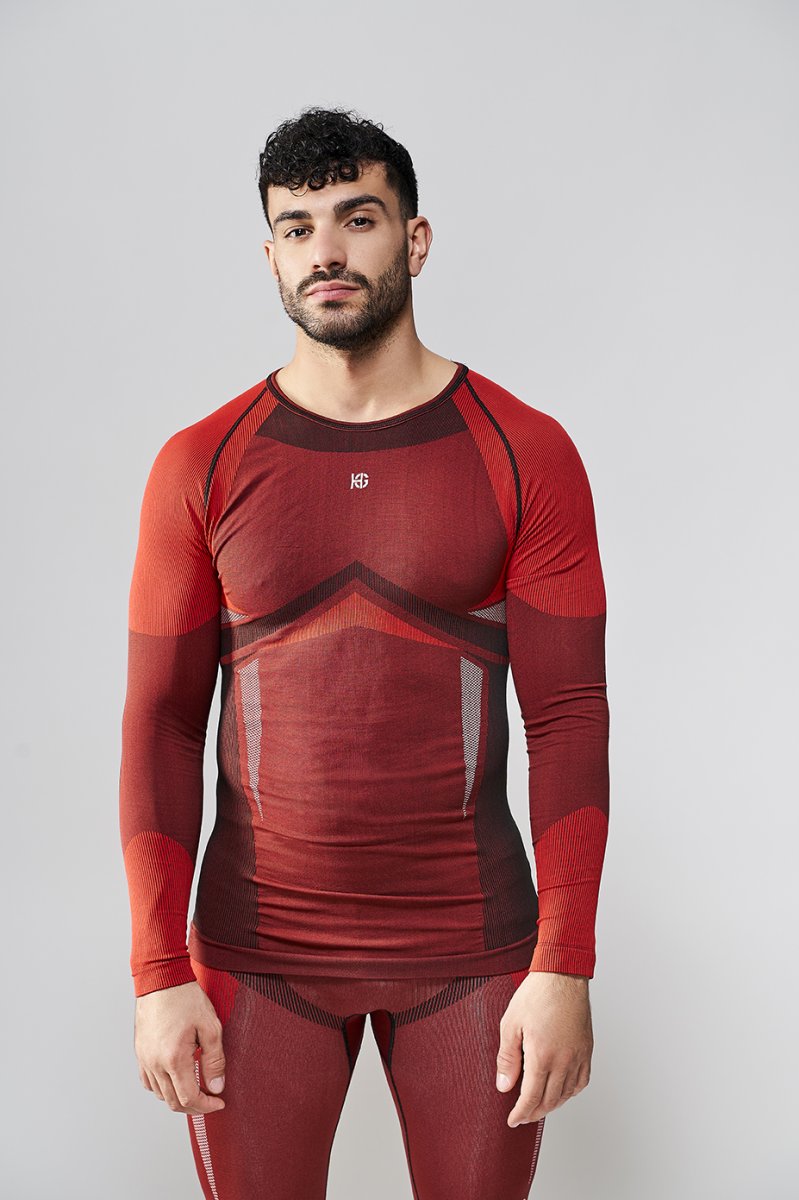 PALMER Camiseta masculina de manga larga con fibra de carbono rojo - Imagen 2