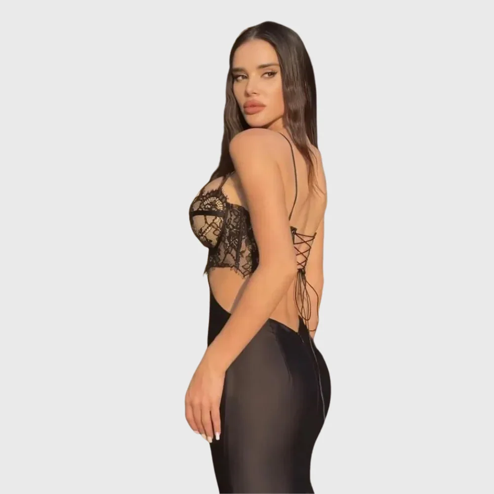 Vestido de noche de sirena con corte de encaje - Imagen 4