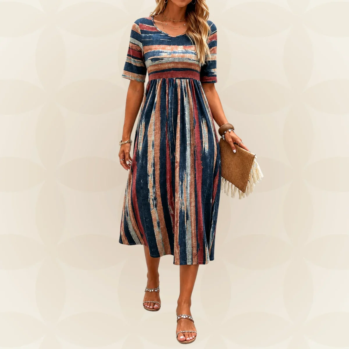 Noèle - Vestido Midi Rayado Camuflante del Vientre para Mujer - Imagen 2