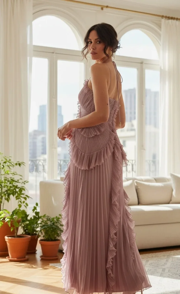 Rosé - Vestido Largo Plisado para Mujer - Imagen 3