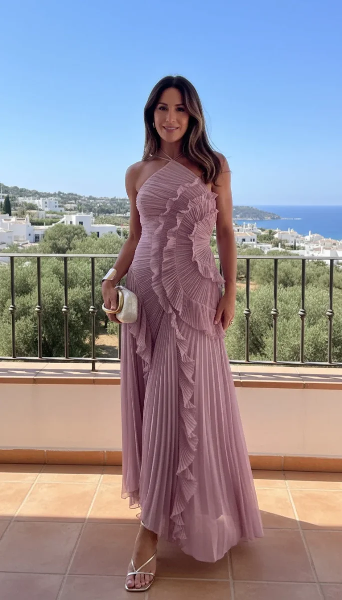 Rosé - Vestido Largo Plisado para Mujer - Imagen 5