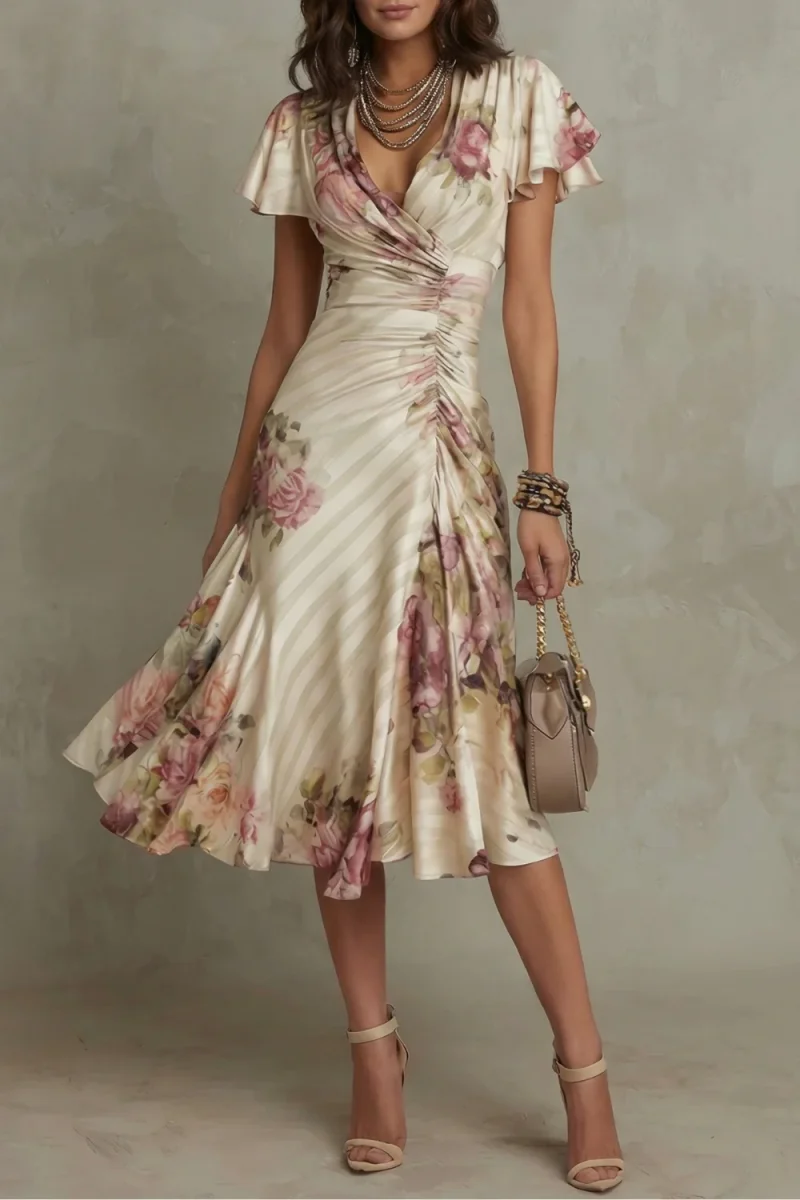 Rosavienne | Vestido midi Romántico vintage de satén para Mujer - Imagen 2