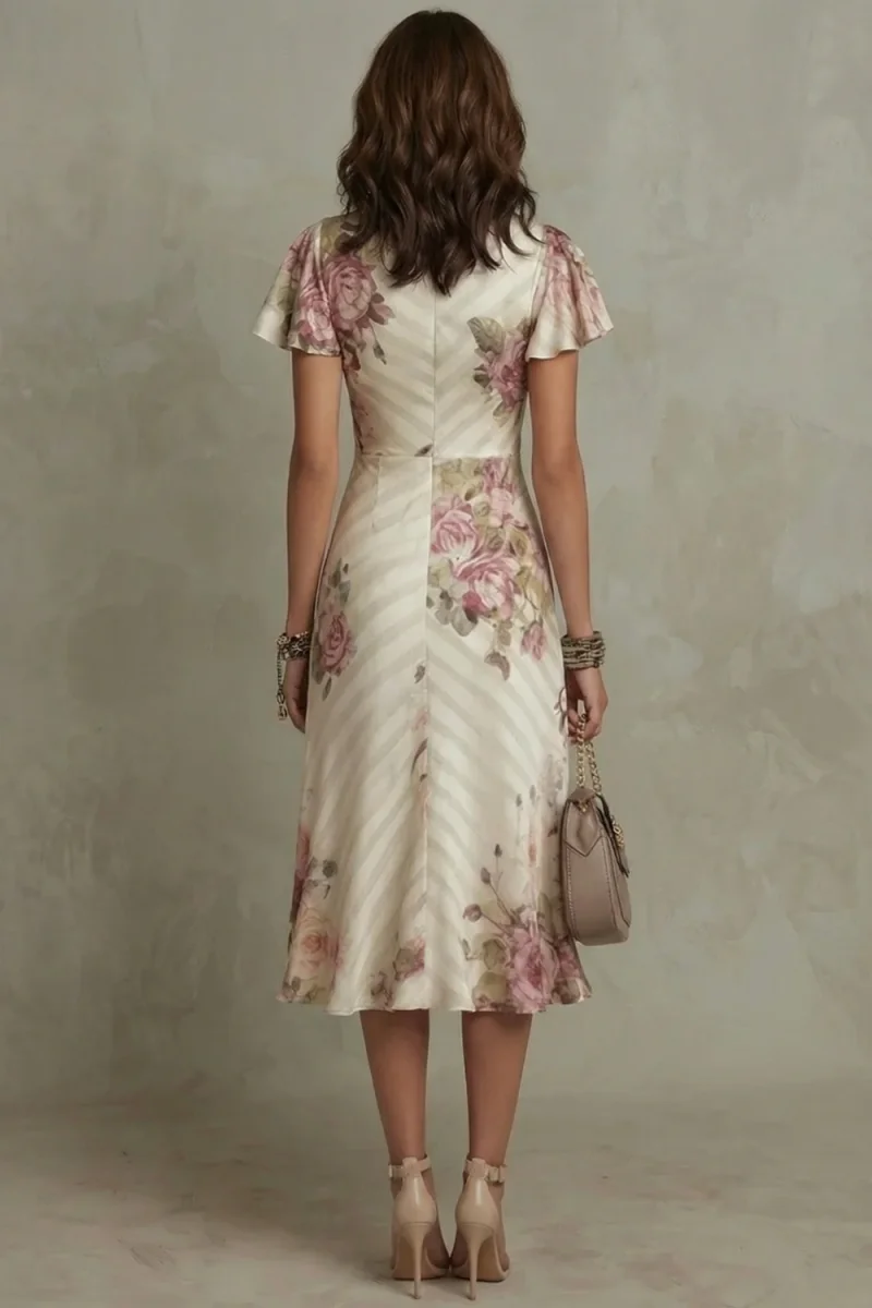 Rosavienne | Vestido midi Romántico vintage de satén para Mujer - Imagen 5