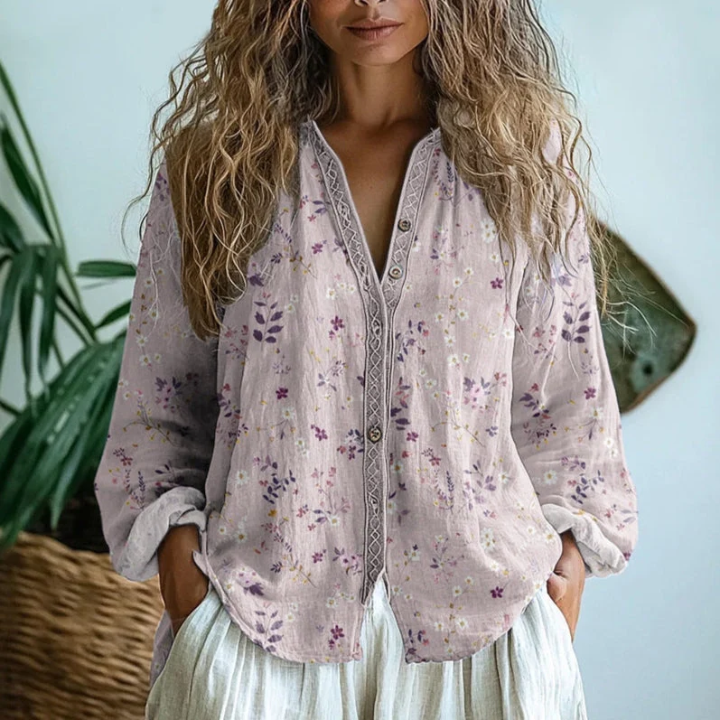 Ámbar™ | Blusa con estampado de hojas vintage - Imagen 4