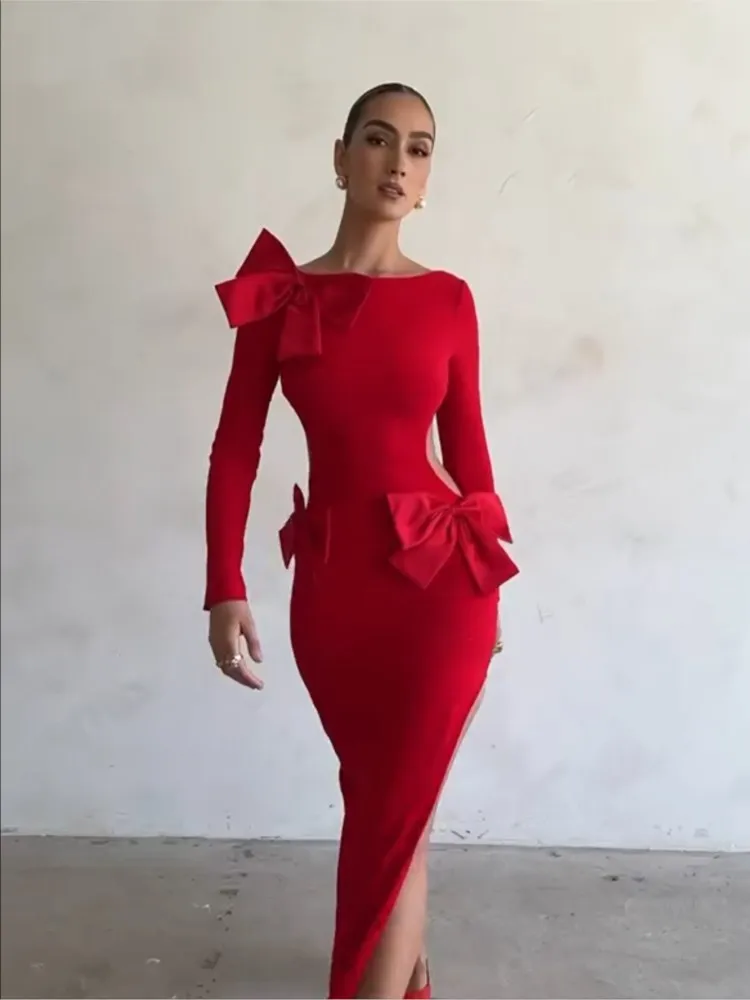 Vestido Carmín™ Diseño con Lazos - Imagen 6