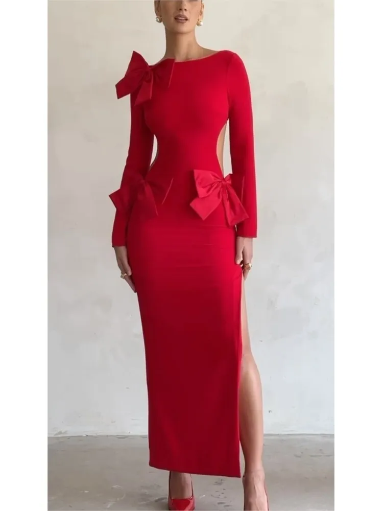 Vestido Carmín™ Diseño con Lazos - Imagen 3