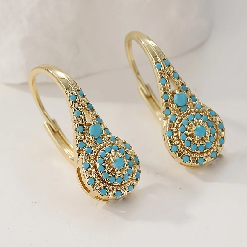 Rusai - Pendientes de Oro en Forma de Lágrima con Mosaico Turquesa para Mujer - Imagen 2