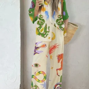 Julia - Conjunto de dos piezas con estampado artístico abstracto