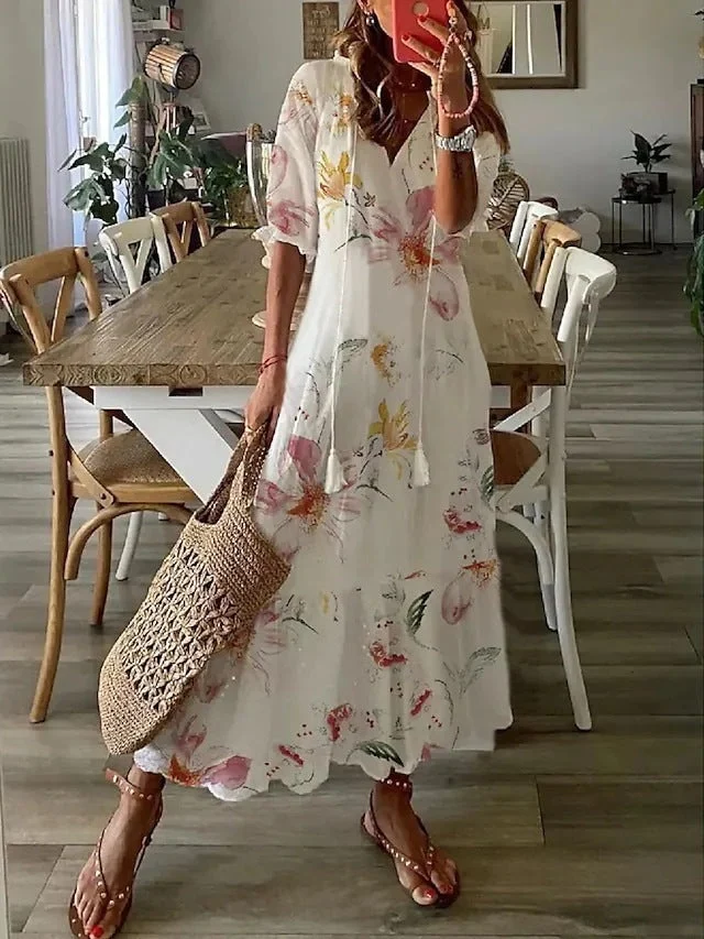 Dúnia™ VESTIDO LARGO CON ESTAMPADO Y VOLANTES - Imagen 6