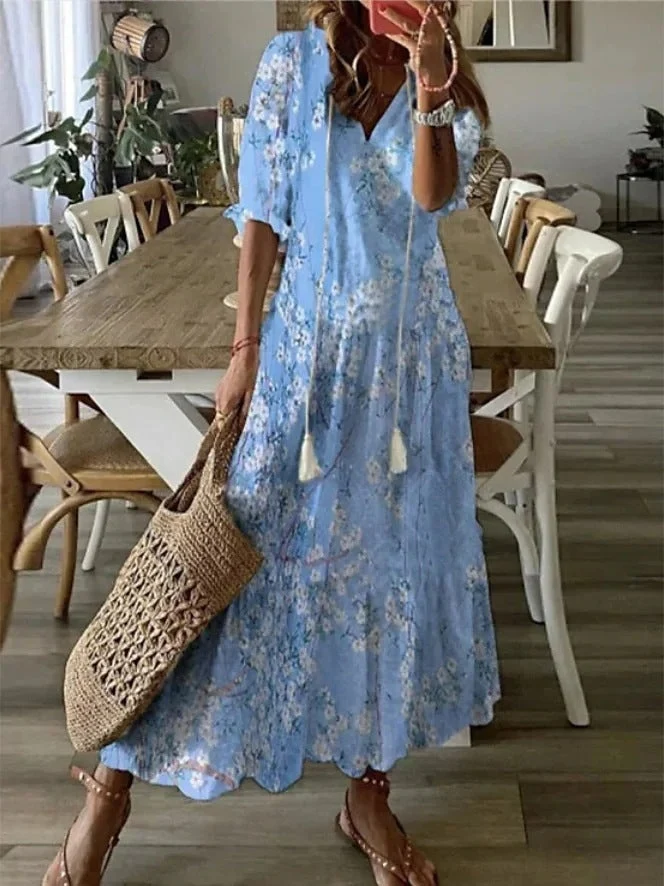 Dúnia™ VESTIDO LARGO CON ESTAMPADO Y VOLANTES - Imagen 8