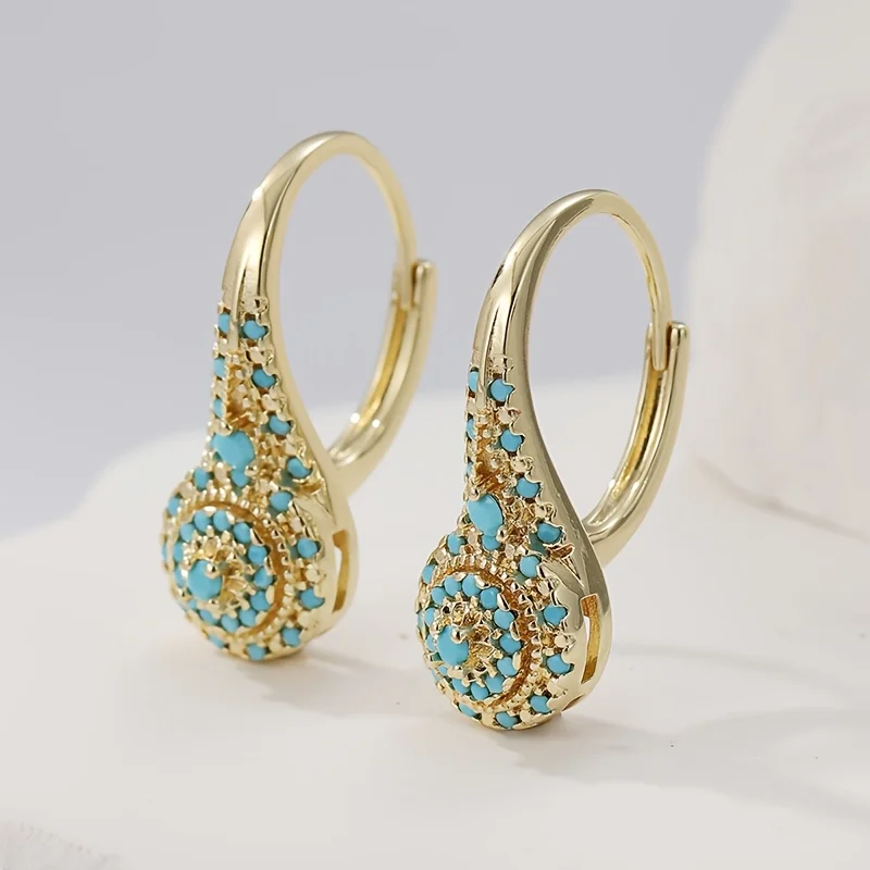 Rusai - Pendientes de Oro en Forma de Lágrima con Mosaico Turquesa para Mujer - Imagen 5