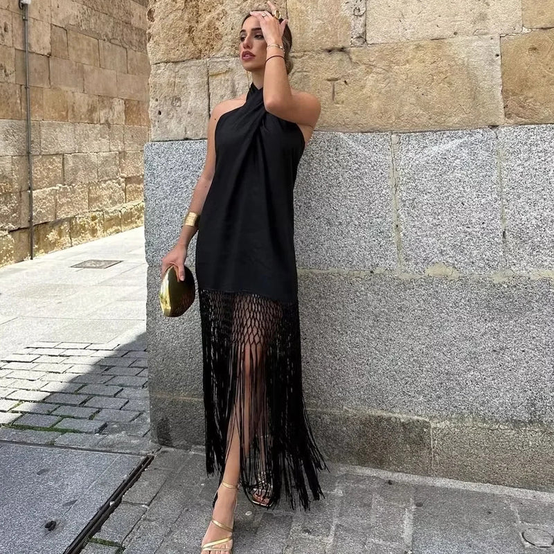 Vestido Lucy™ Negro con Flecos - Imagen 3