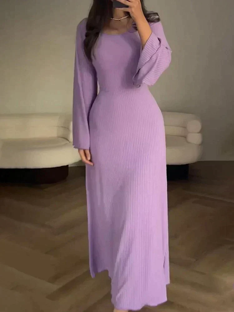 Elegante vestido de punto con lazo en la cintura - Imagen 5