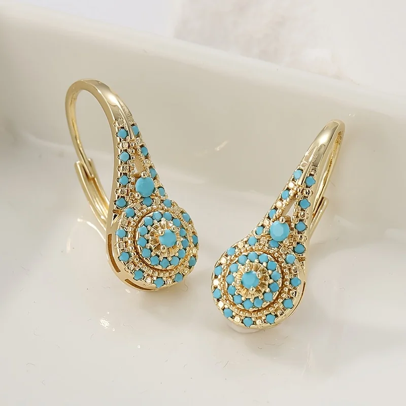 Rusai - Pendientes de Oro en Forma de Lágrima con Mosaico Turquesa para Mujer - Imagen 4