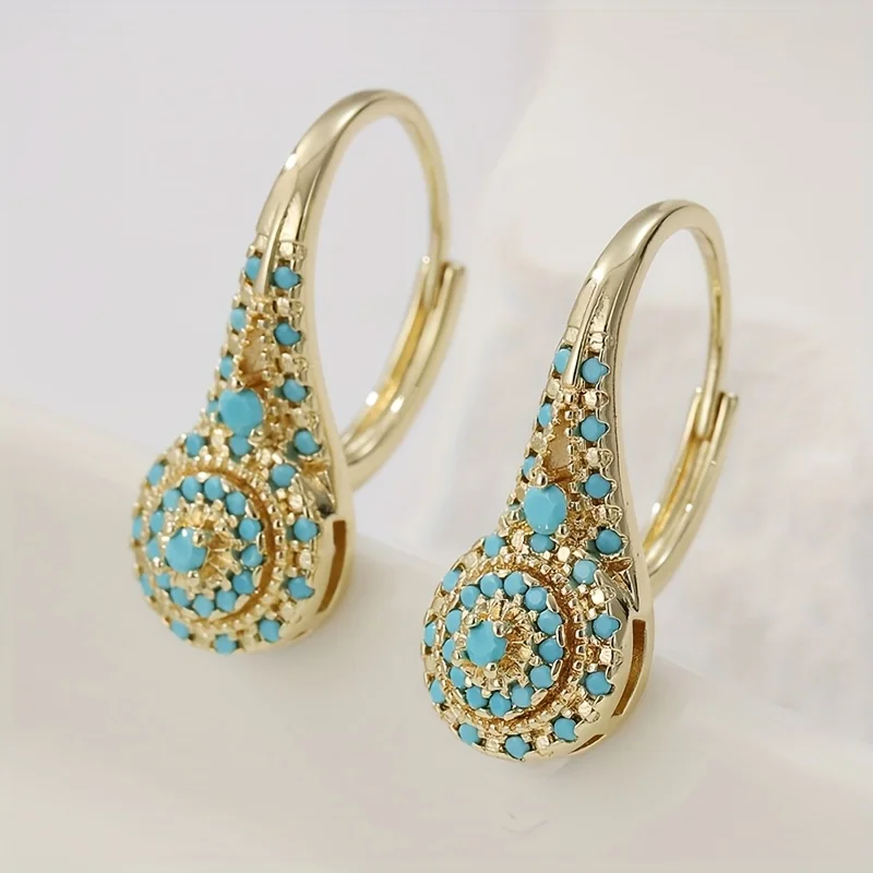 Rusai - Pendientes de Oro en Forma de Lágrima con Mosaico Turquesa para Mujer - Imagen 6