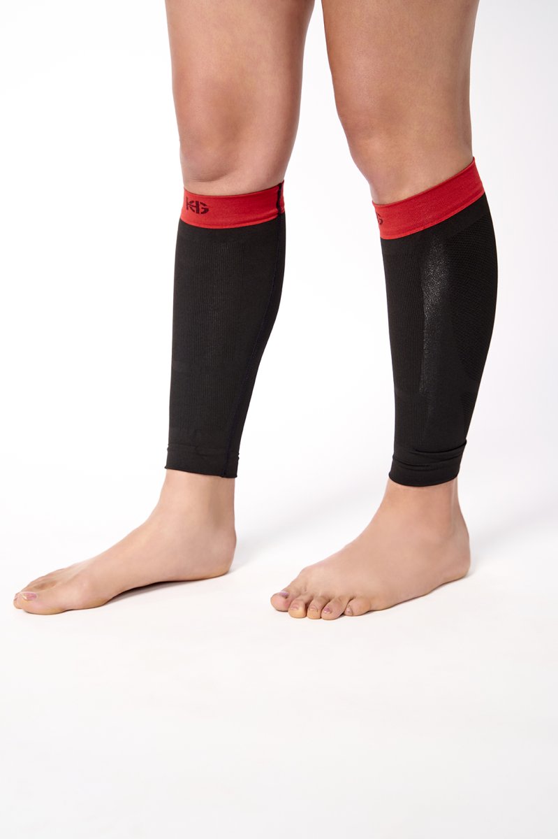 SHELL · Perneras compresivas con fibra de carbono para deporte | Negro/rojo - Imagen 2
