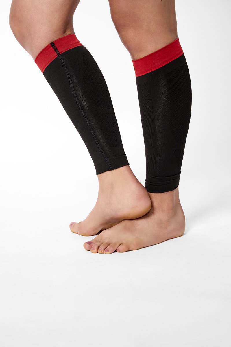SHELL · Perneras compresivas con fibra de carbono para deporte | Negro/rojo - Imagen 3