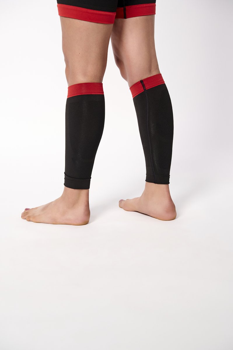 SHELL · Perneras compresivas con fibra de carbono para deporte | Negro/rojo - Imagen 4