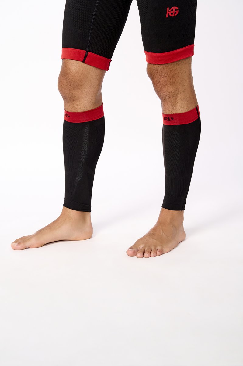 SHELL · Perneras compresivas con fibra de carbono para deporte | Negro/rojo - Imagen 5