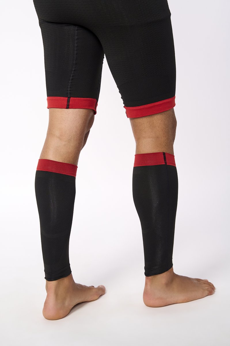 SHELL · Perneras compresivas con fibra de carbono para deporte | Negro/rojo - Imagen 6