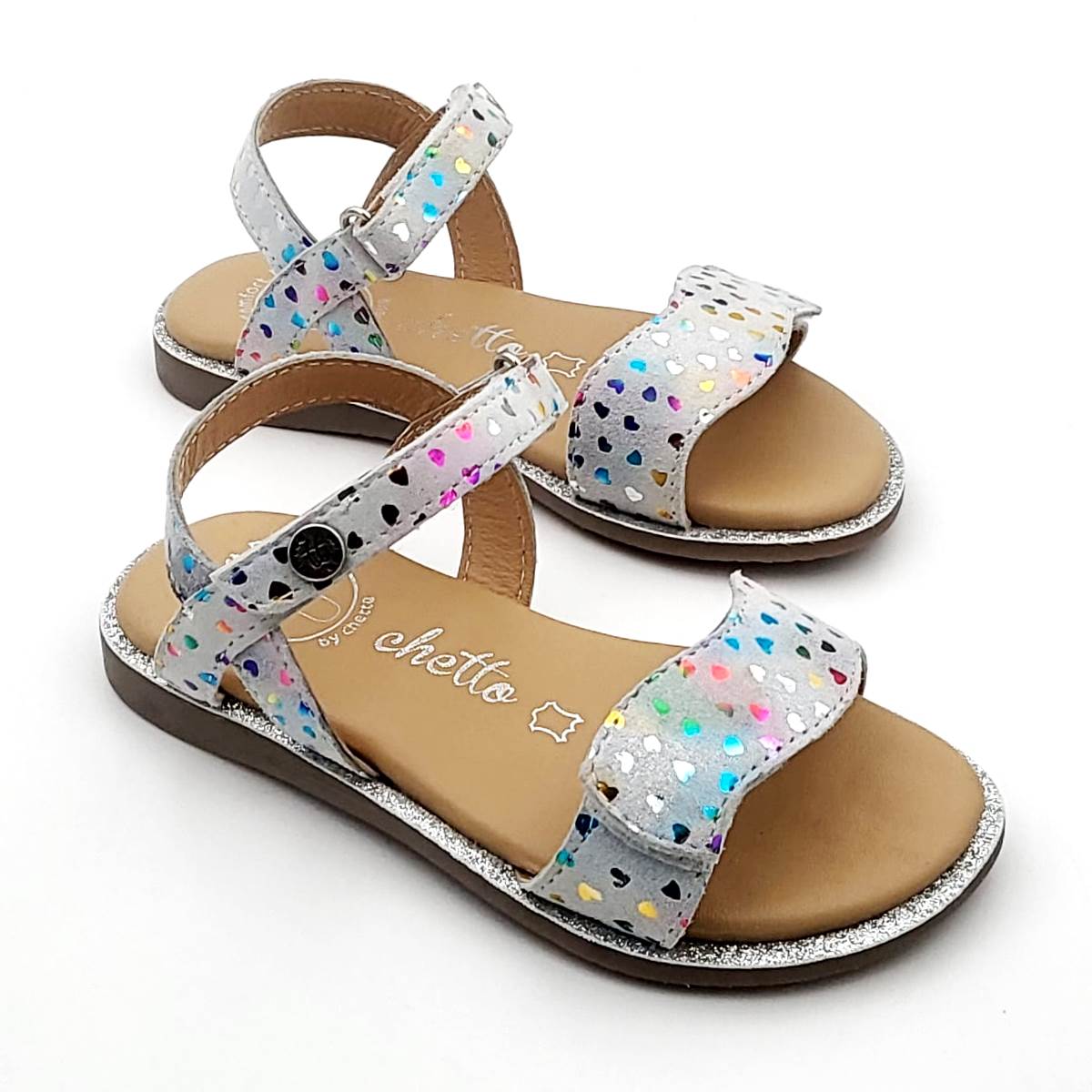 Sandalia Velcro Piel con Corazones Metalizados - Imagen 3