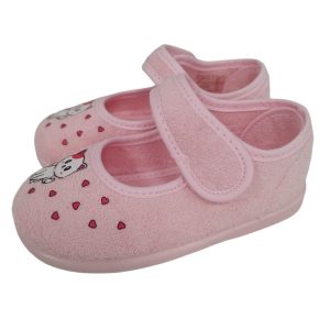 Zapatillas para casa con cierre de velcro adorno de gatito y con suela de goma