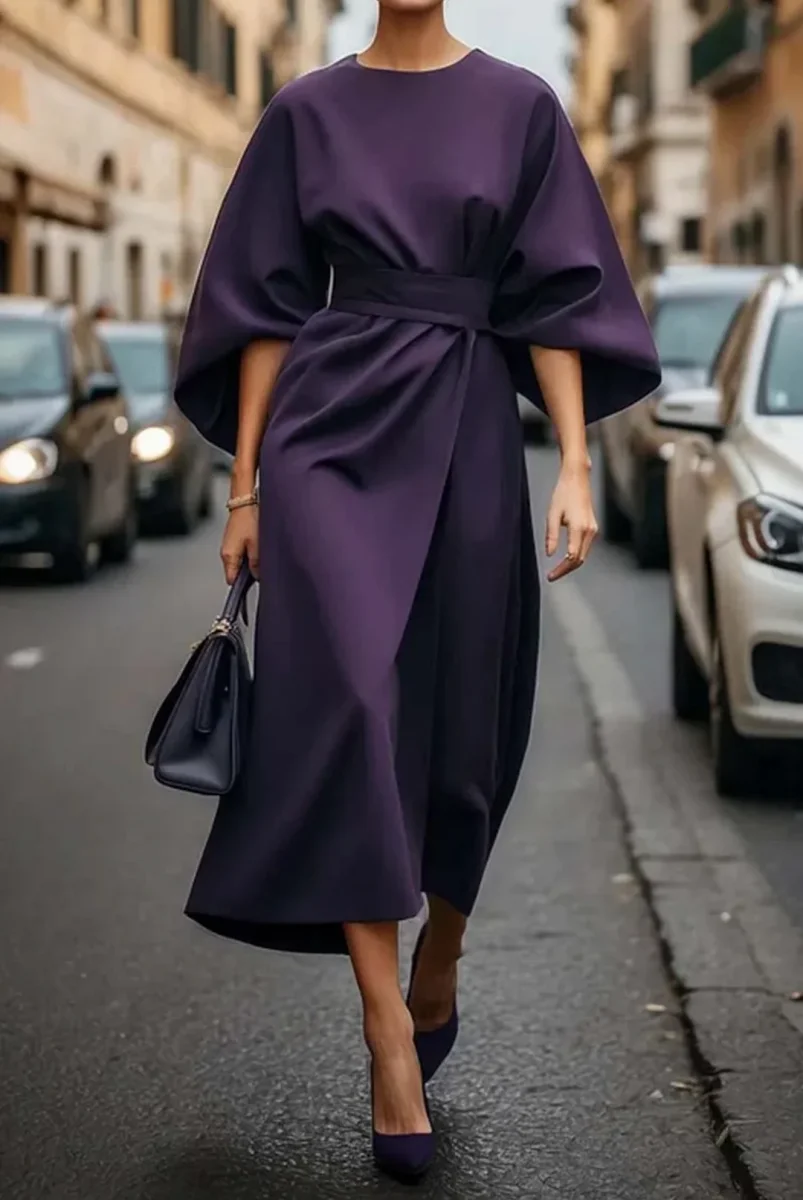 Sofia - Vestido elegante con mangas farol y cinturón - Imagen 3