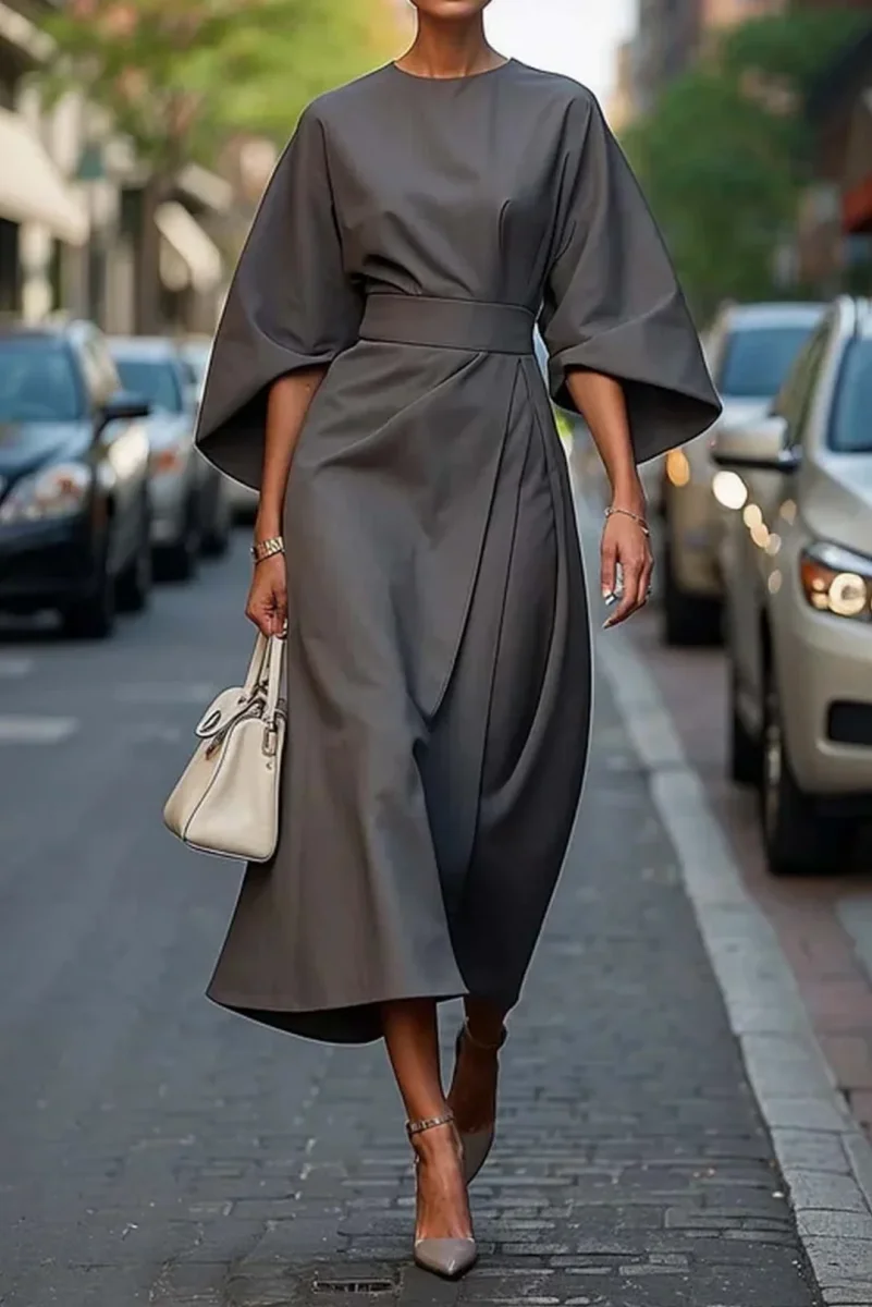 Sofia - Vestido elegante con mangas farol y cinturón - Imagen 4