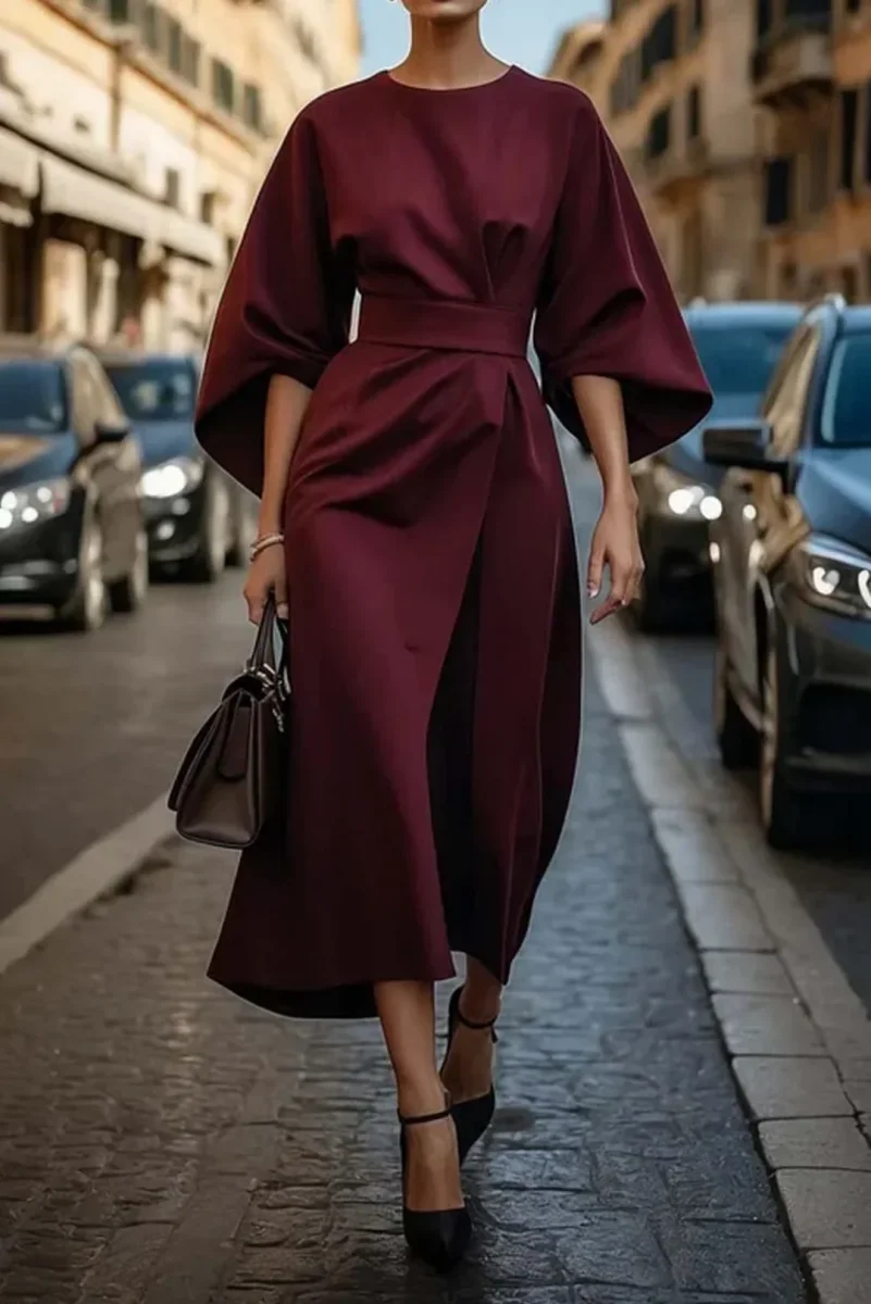 Sofia - Vestido elegante con mangas farol y cinturón - Imagen 6