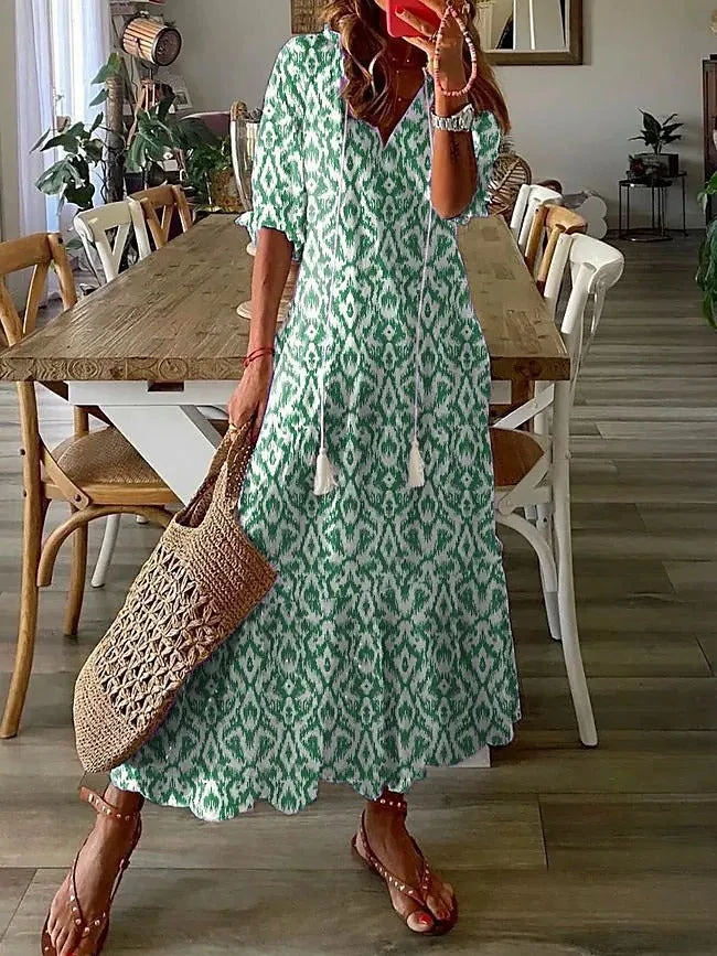 Dúnia™ VESTIDO LARGO CON ESTAMPADO Y VOLANTES - Imagen 4