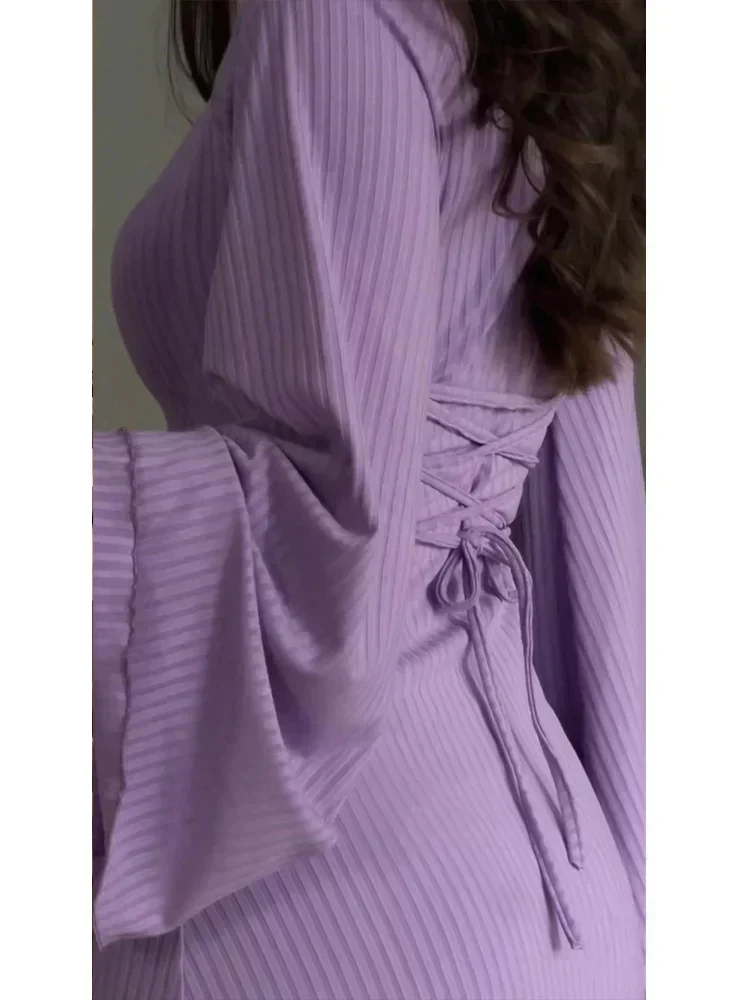 Elegante vestido de punto con lazo en la cintura - Imagen 6