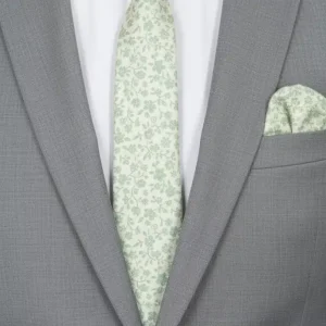 Set Corbata y Pañuelo Verde Menta Floral