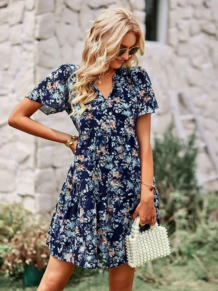 Noa™ Vestido floral de manga corta con cuello en V - Imagen 6