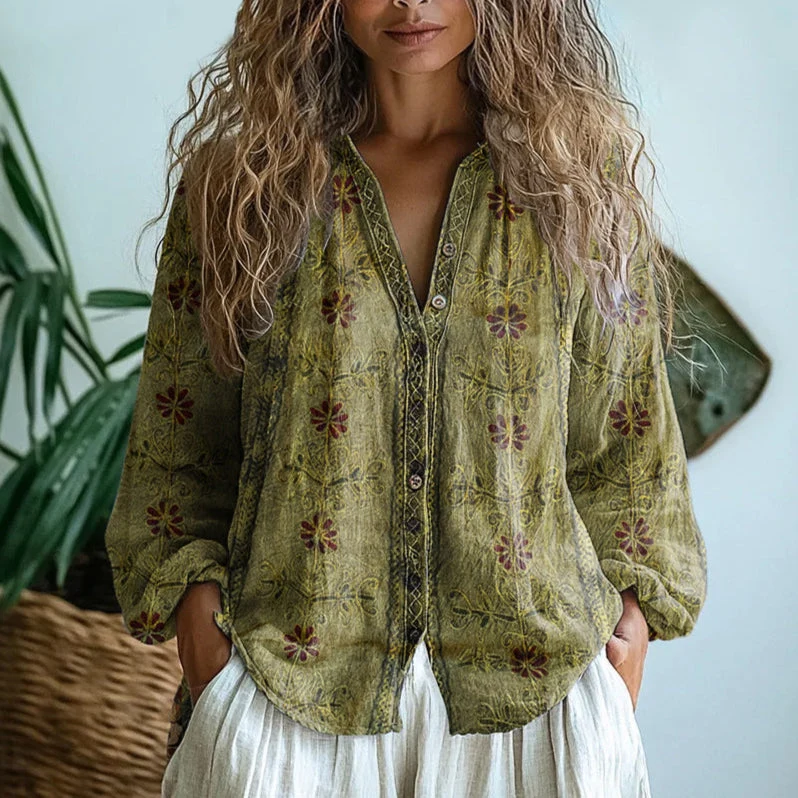 Ámbar™ | Blusa con estampado de hojas vintage - Imagen 5