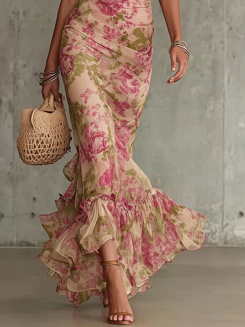 Fiora | Vestido largo con estampado vintage de rosas y mangas abullonadas para Mujer - Imagen 4