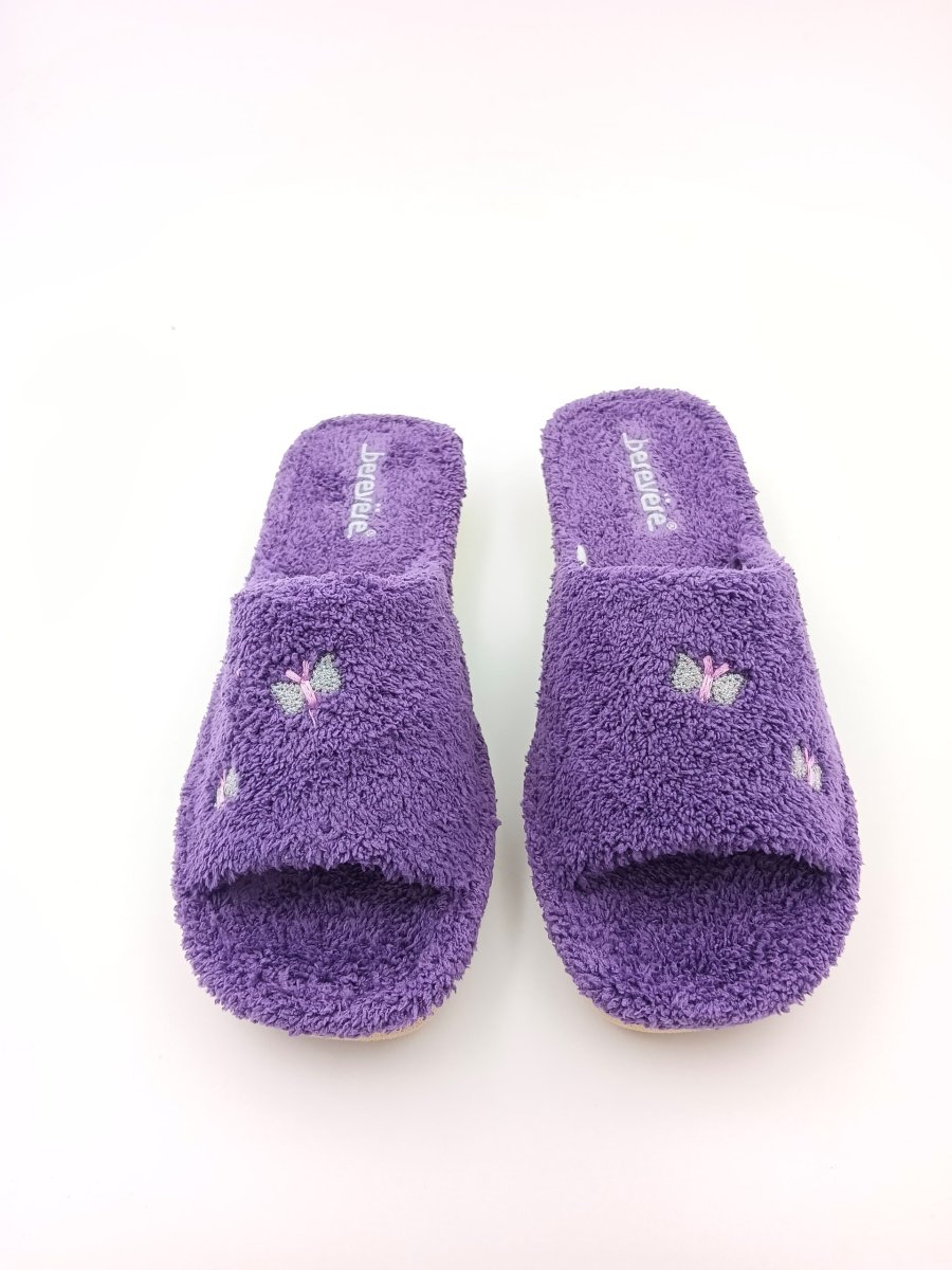 Zapatilla de casa abierta por delante toalla con adorno de mariposas con brillantes - Imagen 3